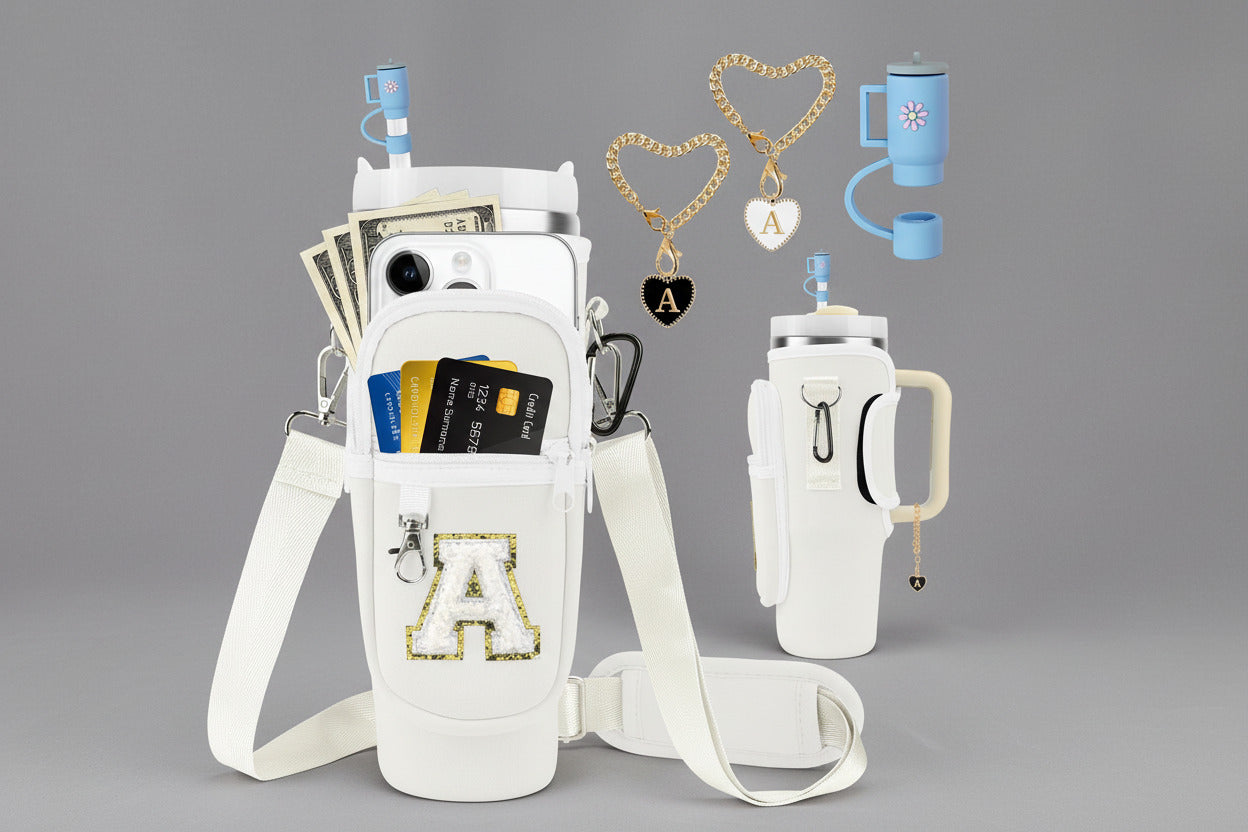 Coolpei Water Bottle Carrier Bag with Strap& Phone Pocket for Stanley Cup 40oz Tumbler