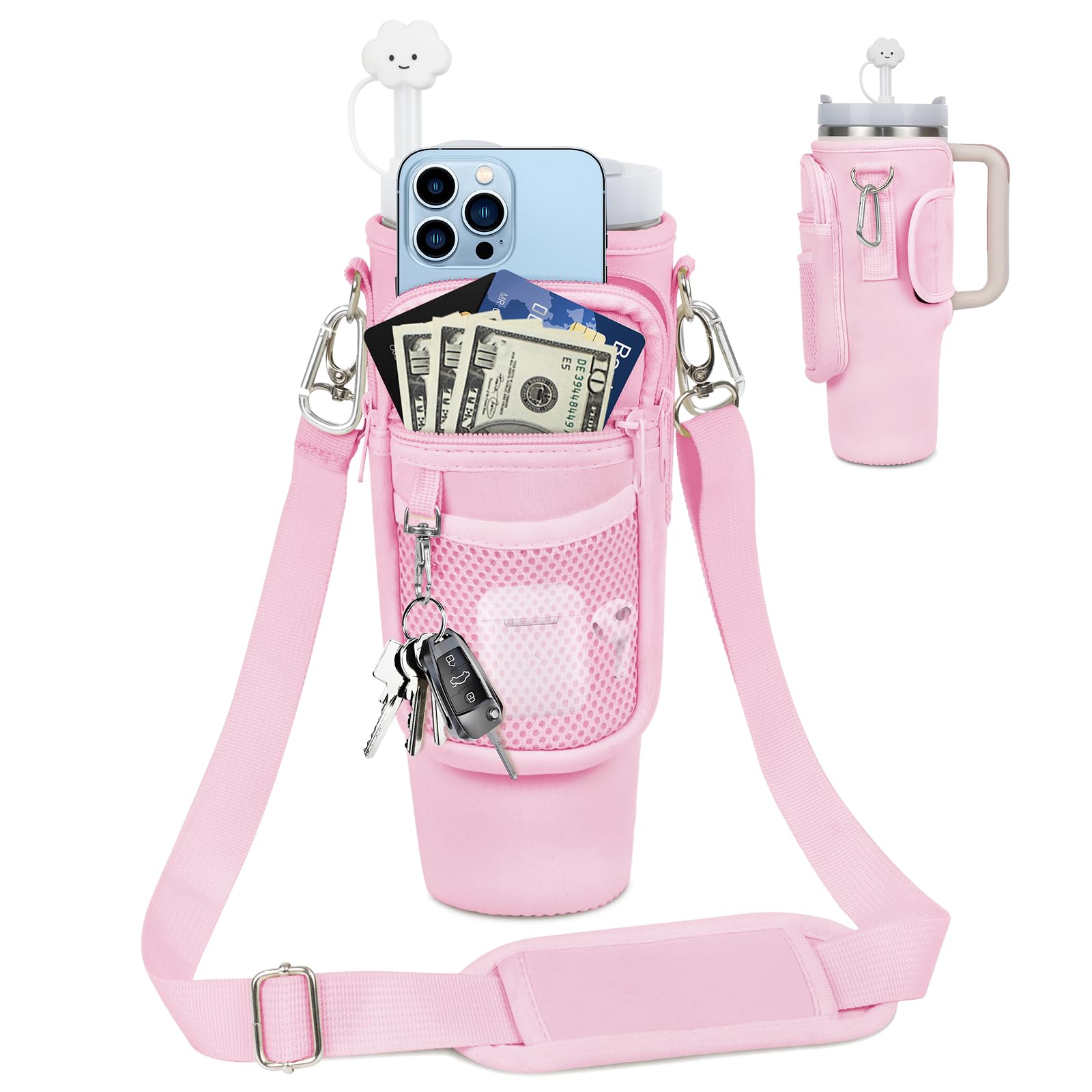 Water Bottle Carrier Bag with Phone Pocket for Stanley 40oz Tumbler