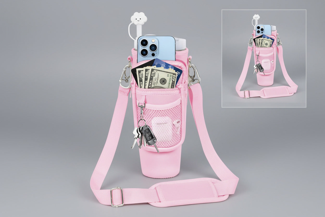 Water Bottle Carrier Bag with Phone Pocket for Stanley 40oz Tumbler