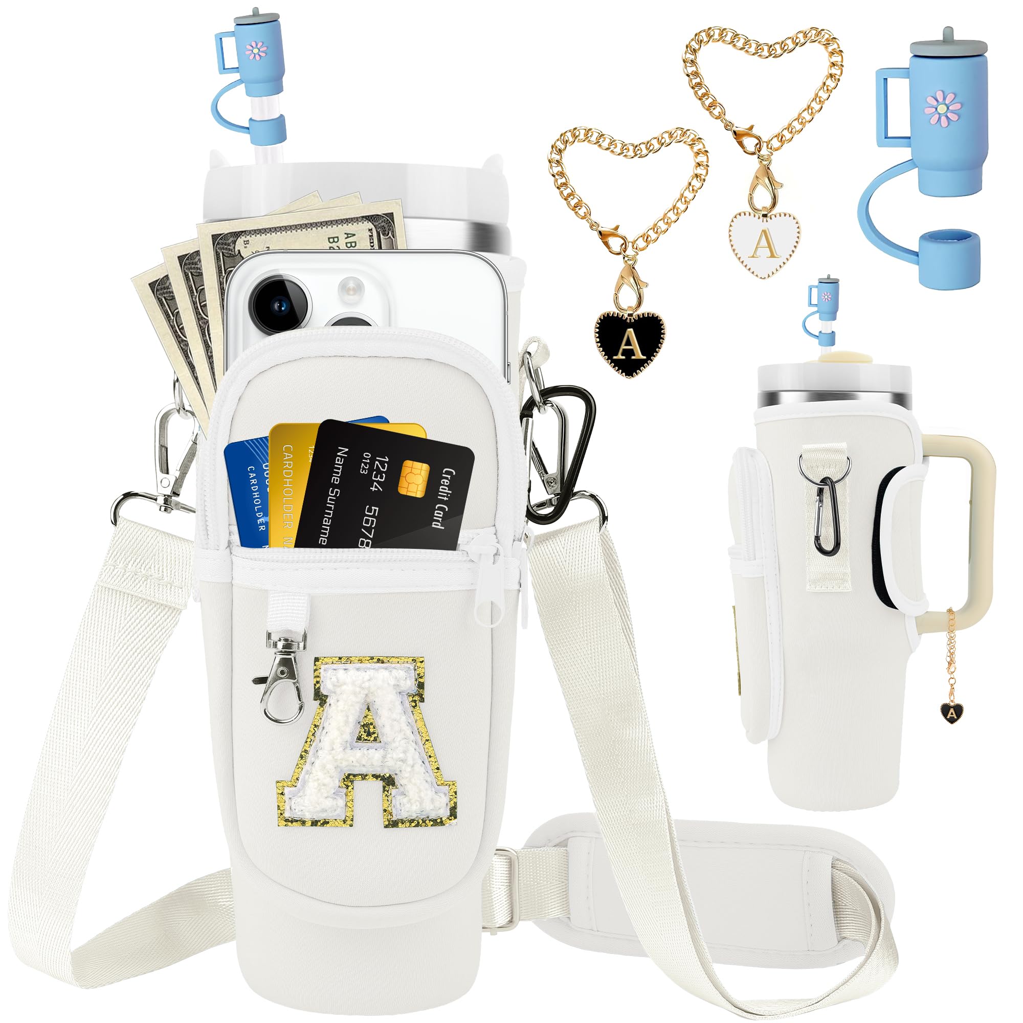 Coolpei Water Bottle Carrier Bag with Strap& Phone Pocket for Stanley Cup 40oz Tumbler